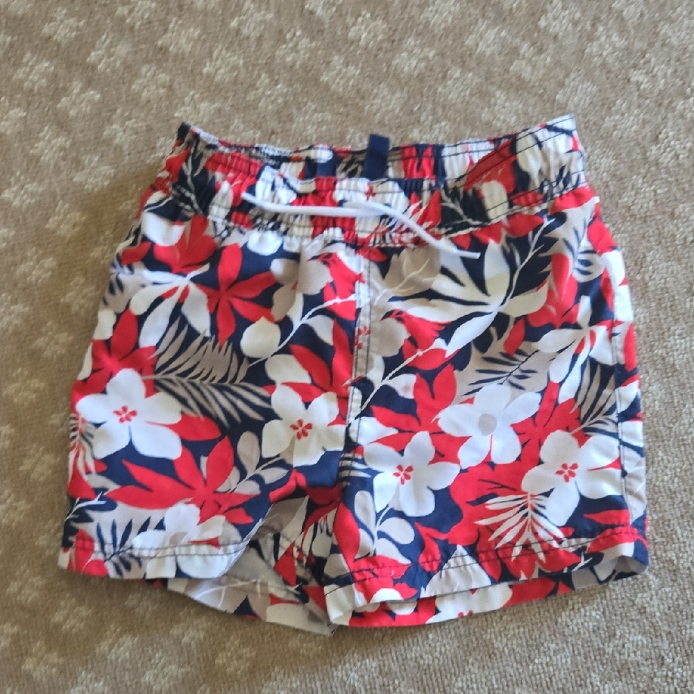 Janie And Jack Floral Red and White Swim Shorts 4